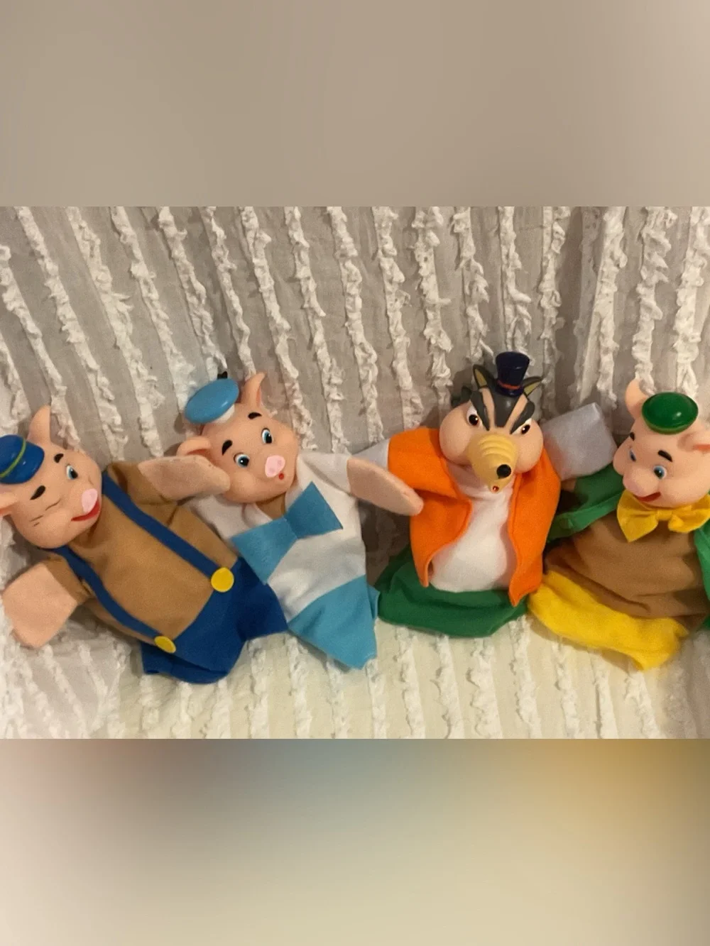 Plush Three Little Pigs and Wolf Finger Puppets - Colorful Set
